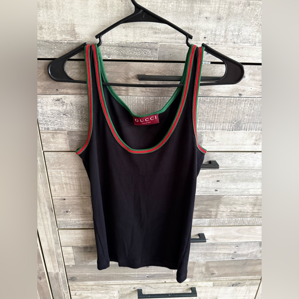 Gucci Black Tank Top with Green and Red Trim